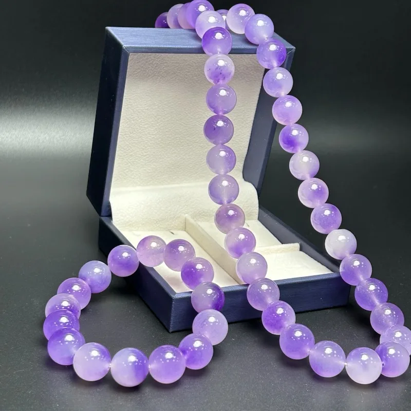 

New Natural Quartzite Jade Purple Round Bead Necklace Bracelet, Set