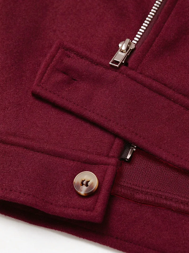 Herrenjacke aus gebürstetem Polyester, Reversjacke mit Knopfleiste/Reißverschluss und Tasche, bequeme, lässige Herbst- und Winterjacke für Büro und Business – Detail 21