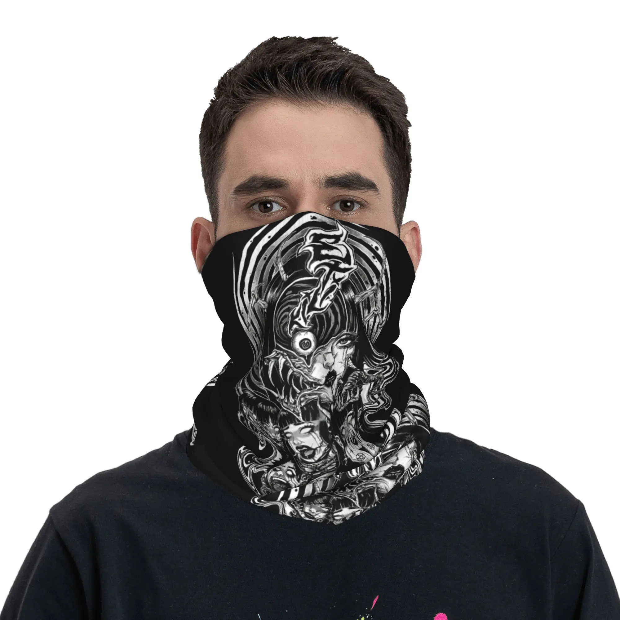 Diadema térmica de invierno de anime de terror japonés Junji Ito para hombre y mujer, bufanda tubular para senderismo y running, bandana facial tipo manga, calentador de cuello.