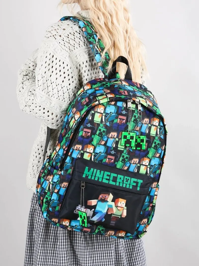 Minecraft Backpack Graffiti Print Lightweight School Backpack Casual Daily Travel Bag For Male Young Men Outdoor College Use