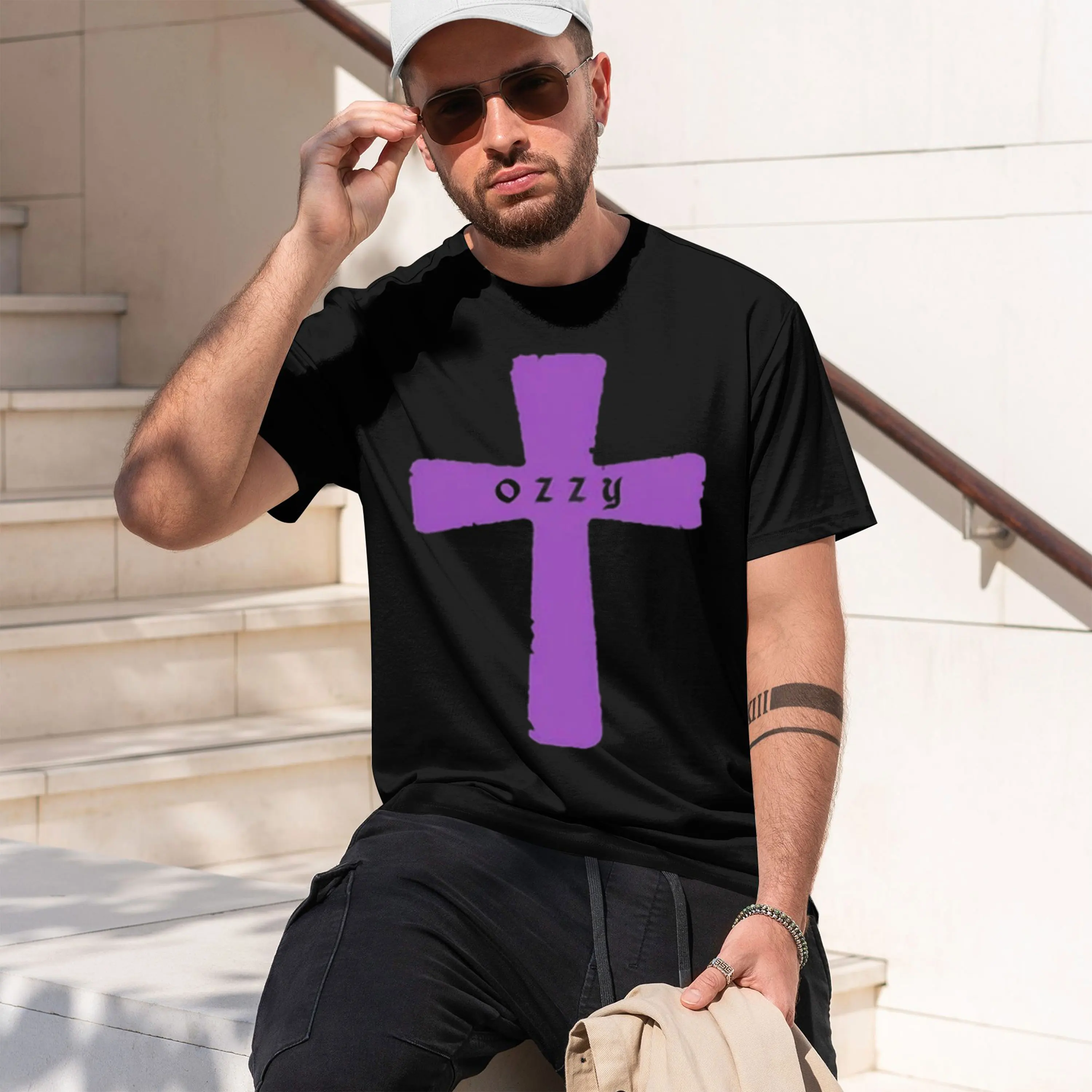 Purple Cross Logo Themed Emblem Graph Design Womens clothing men's crew neck t-shirt 2026 New Model Men’s Short-sleeve Classic C