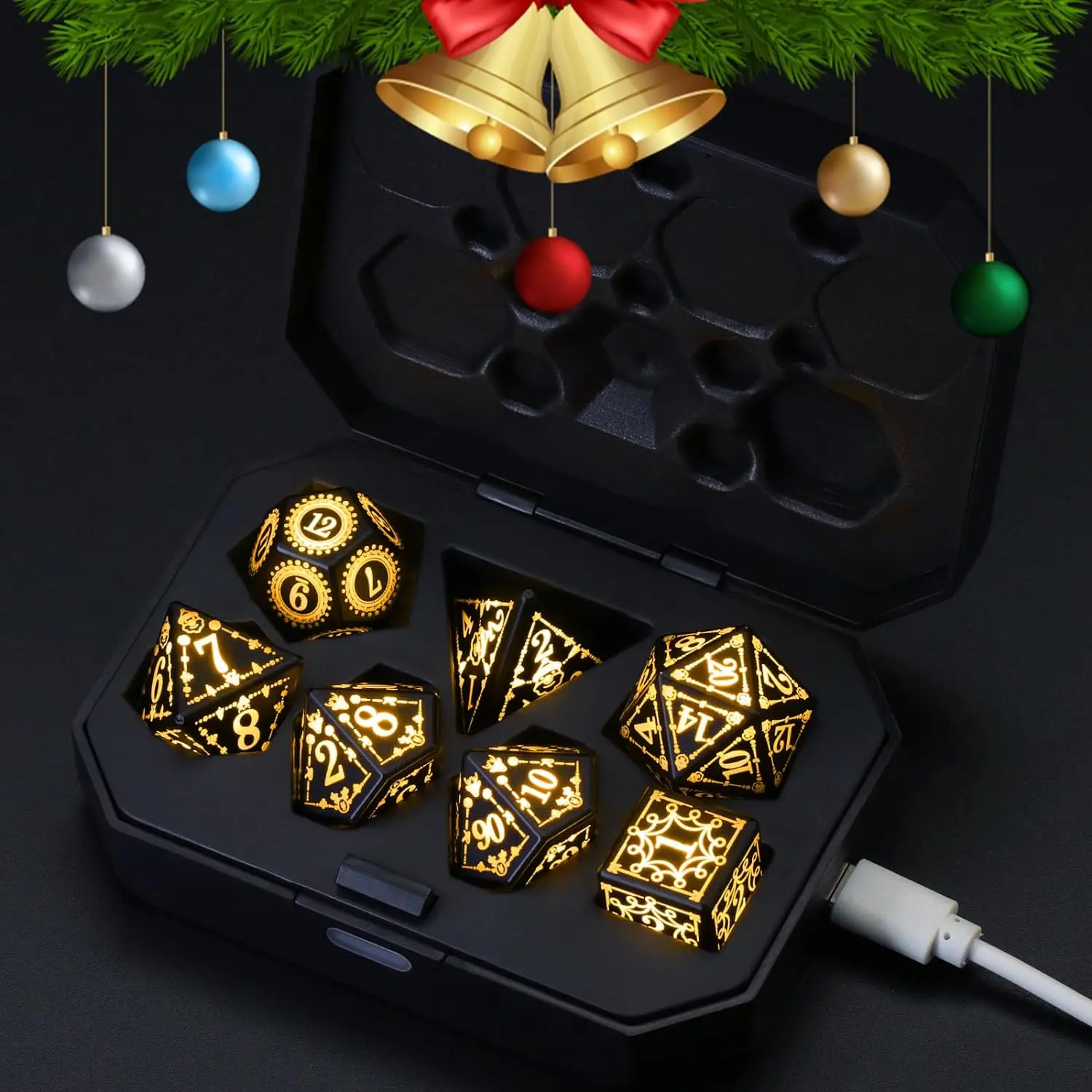 

DND LED Dice Rechargeable with Charging Box, 7 PCS light up Dice for Tabletop Games RPG Dungeons and Dragons Dice Christmas Gift