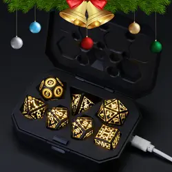 DND LED Dice Rechargeable with Charging Box, 7 PCS light up Dice for Tabletop Games RPG Dungeons and Dragons Dice Christmas Gift