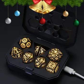 DND LED dice rechargeable with charging box, 7pcs light up dice for table games RPG Dundunand Dragons dice Christmas gift