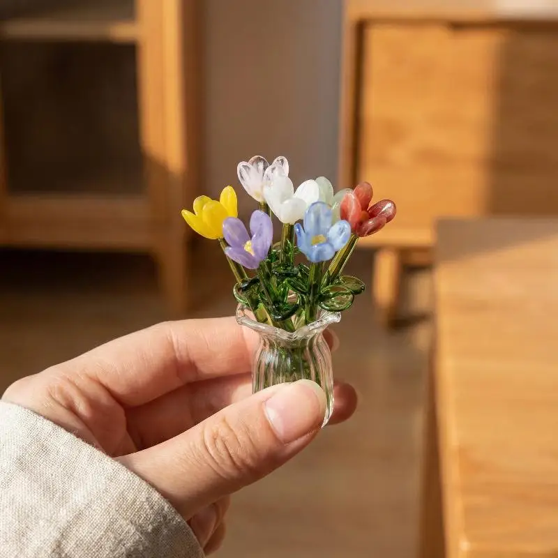 Artificial Glass Flower Set 6Pcs 7Pcs Realistic Lifelike Simulation for Fresh Modern Home Table Decor Gift
