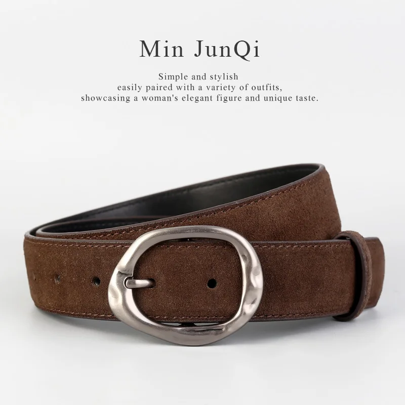 2026 Red Brown Suede Real Leather Waist Belts for Women Plain Cowskin Irregular Buckle Ceinture Pour Robe Cinturones Para Mujer