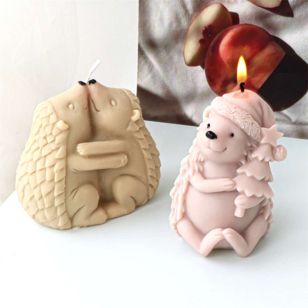 3D Cute Hedgehog Candle Silicone Mold DIY Christmas Hedgehog Aromatherapy Candle Plaster Resin Making Mould Animal Home Decor