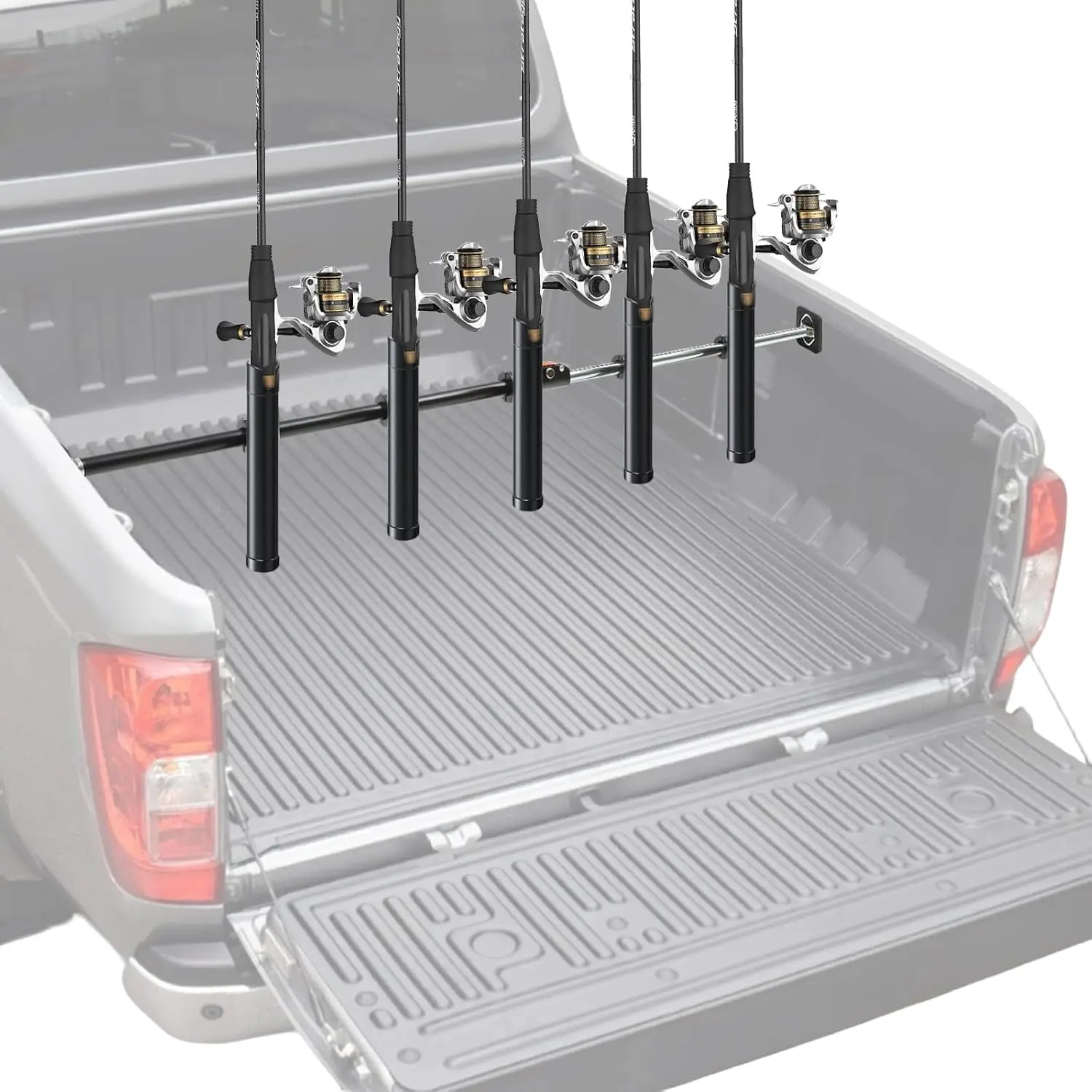 

Adjustable Truck Bed Fishing Rod Holder, All Aluminum Body, 5 Rod Capacity for SUV & Truck