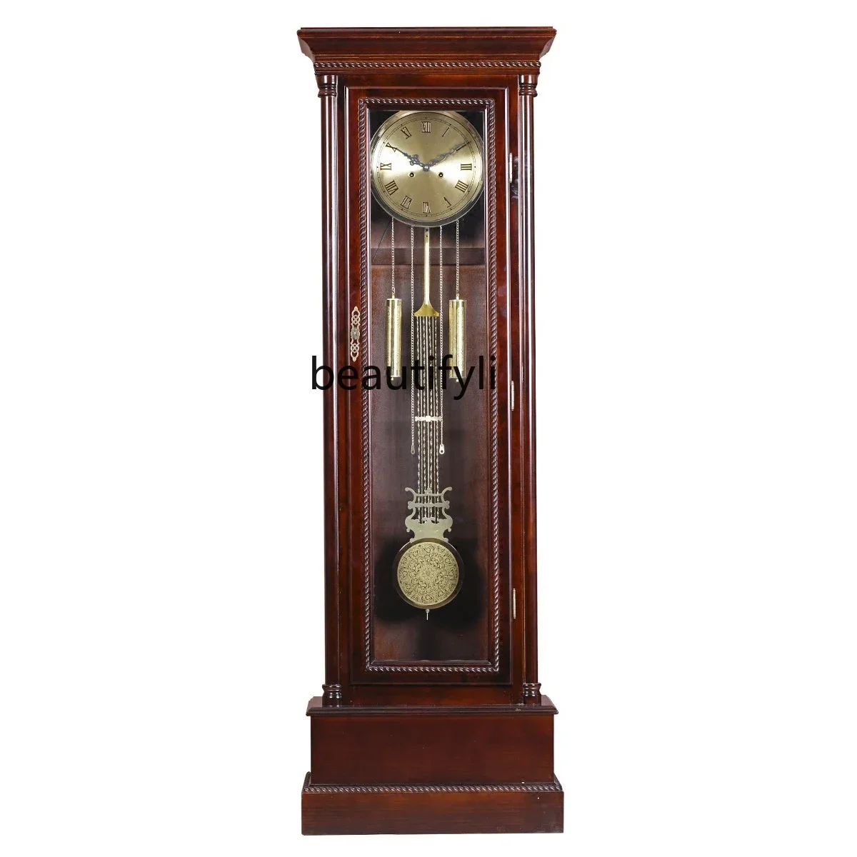 Floor clock European living room solid wood Chinese retro atmospheric standing  mechanical pendulum clock