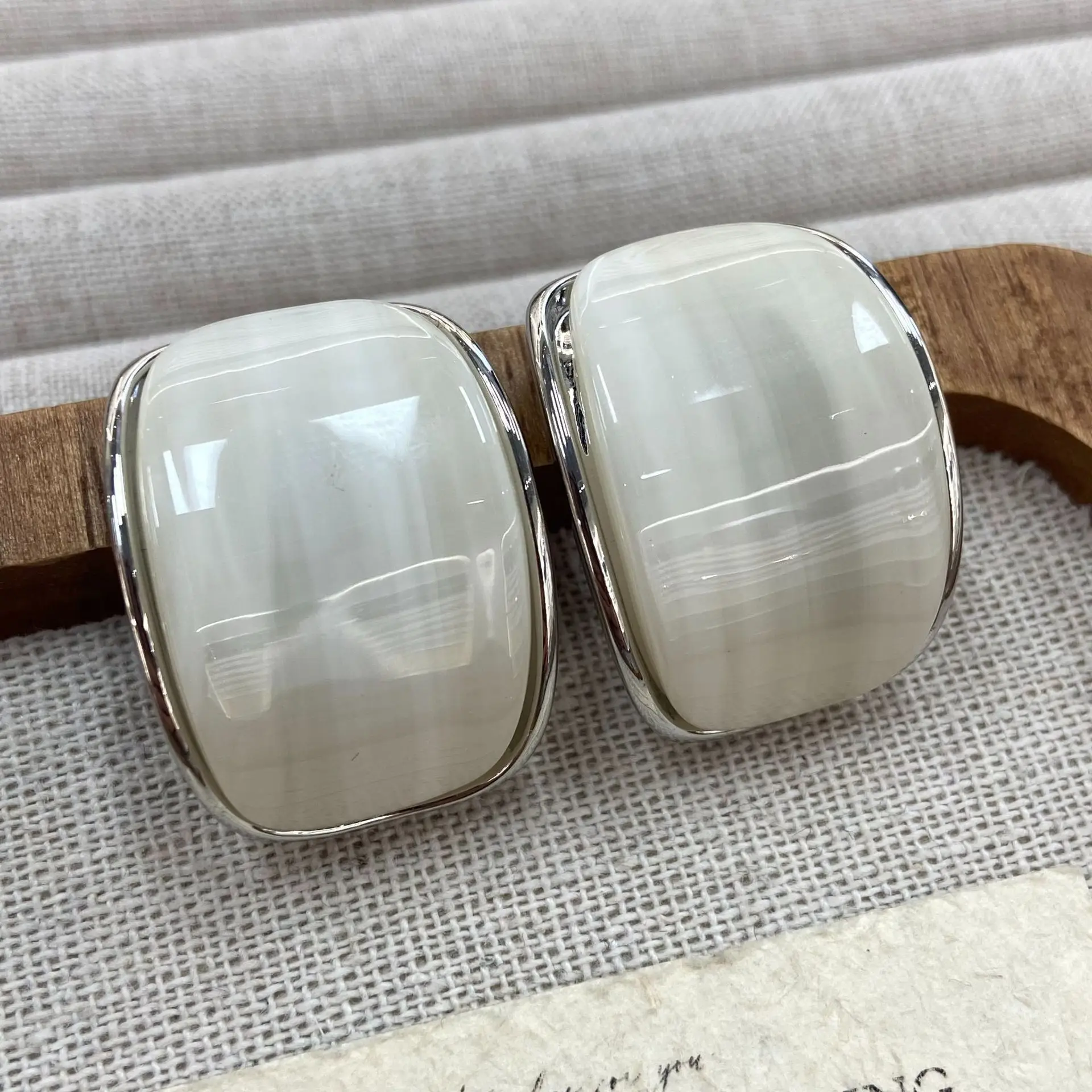 Minimalist Rectangle Drip Oil Stud Earrings Silver Metal Glossy Enamel Studs Pink Blue White Pastel Color Women Trendy Jewelry