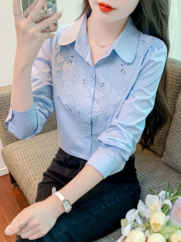 Ele Embroidered Pure Cotton Women's irt Guangzhou Thirteenth Fac High End European Sle Faionable Base Layer Top