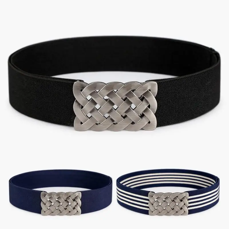 New Design 4cm Elastic Men Women Left Right Buckle Belt Rubber Band Not Stringing Belly Skirt Down Jacket Waist Seal Black White