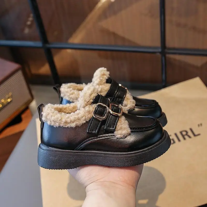 

Winter Girl Leather Shoes Outerwear Thicken Cotton Shoes Keep Warm Anti-Slippery Kids Student Child Kawaii Fashion Casual Shoe