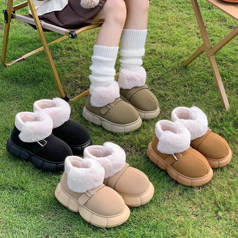 

2025 New Women Winter Fluffy Fur Warm Snow Boots Non-slip Thick Sole Platform Ankle Boots