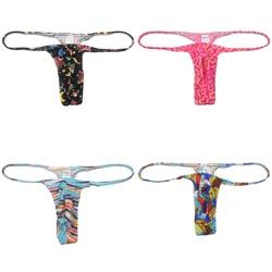 Men's Slim Enhance Pouch G-String Swimwear Thongs Underwear Sexy Print Bikini Swimming Hip Hop Jockstrap Beachwear