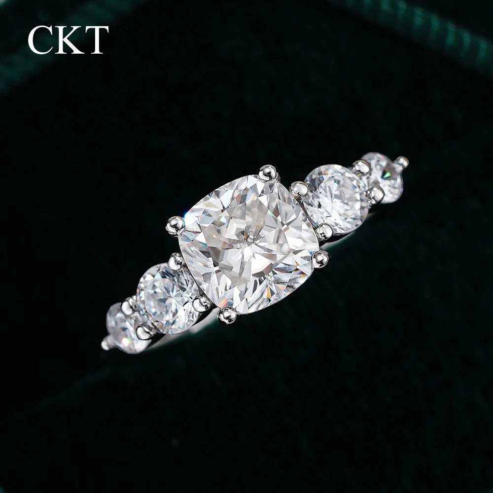 CKT Real 18k White Gold 2ct Diamond Moissanite Rings for Female Special Square Fat Square Princess Radiant Cut Platinum Pt950