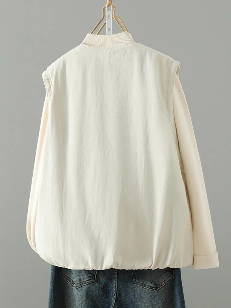 Duży Rozmiar Cienka Bawełniana Ciepła Lniana Okrągła Kamizelka Damska Zimowa Odzież Wierzchnia Warstwowa Kamizelka z Poduszkami na Ramiona Kurtka Bez Rękawów