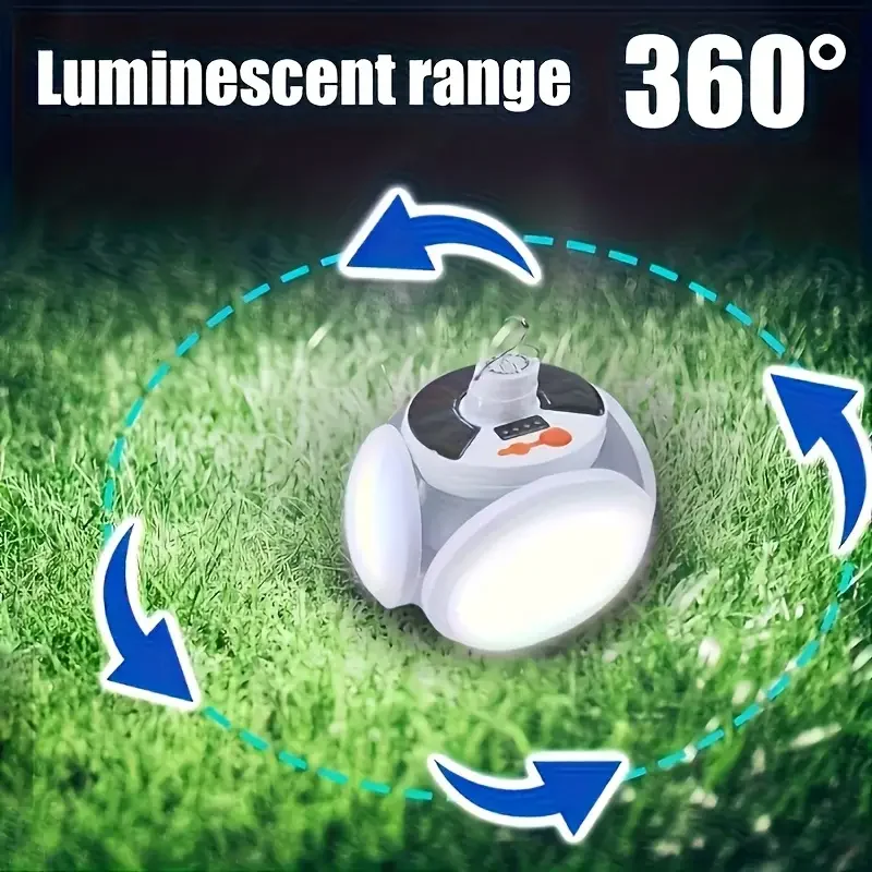 1 lumière solaire pliante avec chargement USB, éclairage LED portable d'extérieur adapté aux situations d'urgence en camping et aux usage domestique