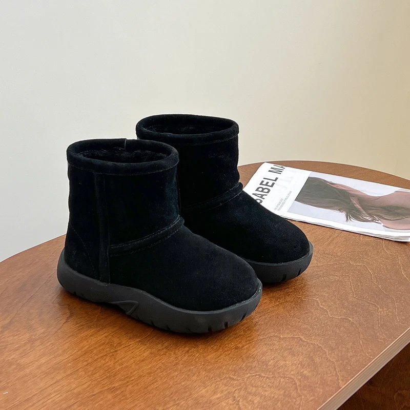 Kids Snow Boots 2023 Winter Toddler Boys Brand Warm Fur Chelsea Ankle Boots Baby Children Girls Fashion High Top Shoes Soft Sole