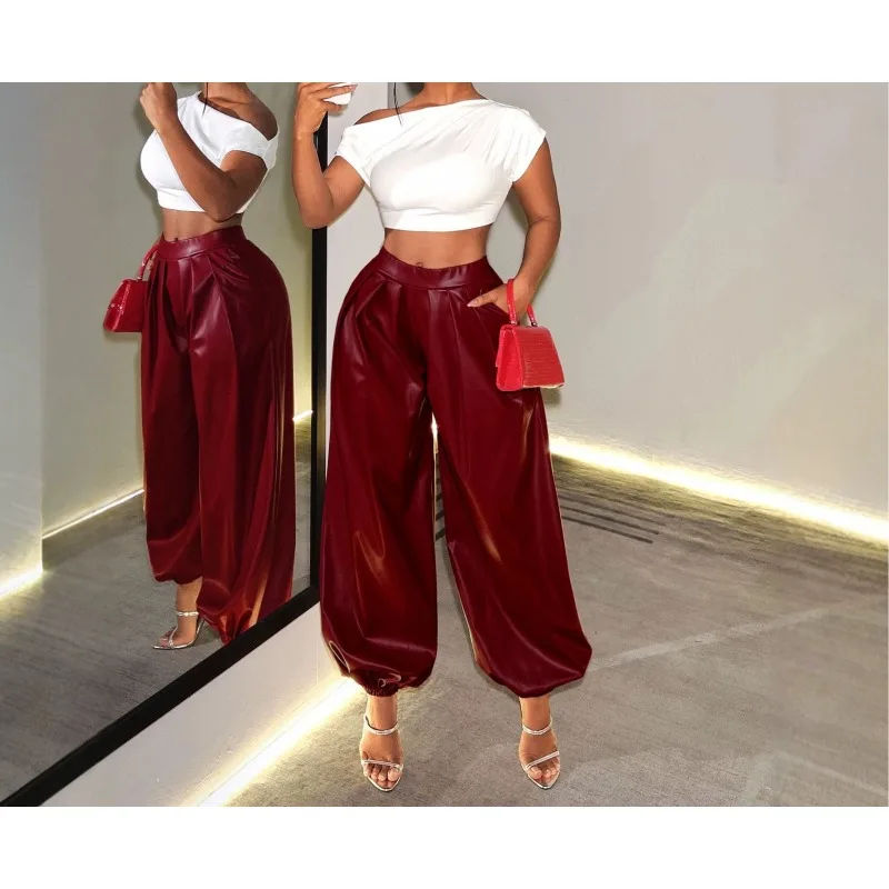 PU Leather Pants for Woman 2026 New Autumn Solid Color Suit Pant Straight Leg Trousers Streetwear Fashion Loose Trousers