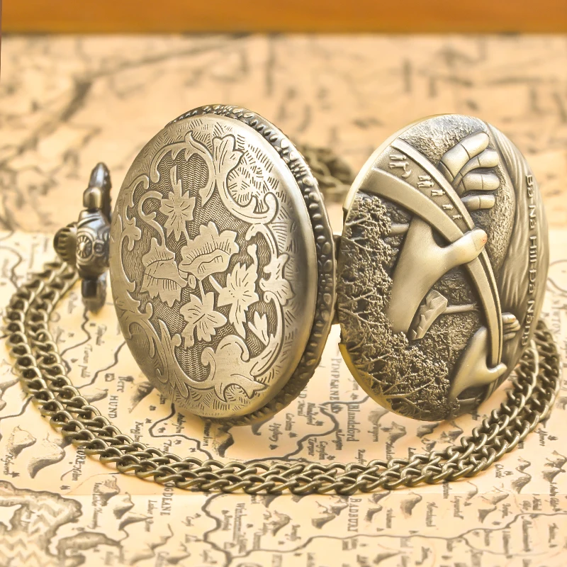 Retro Bronze Steampunk Bana Hill Flip-Top Male And Female Student Gift Quartz Necklace Commemorative Pocket Watch