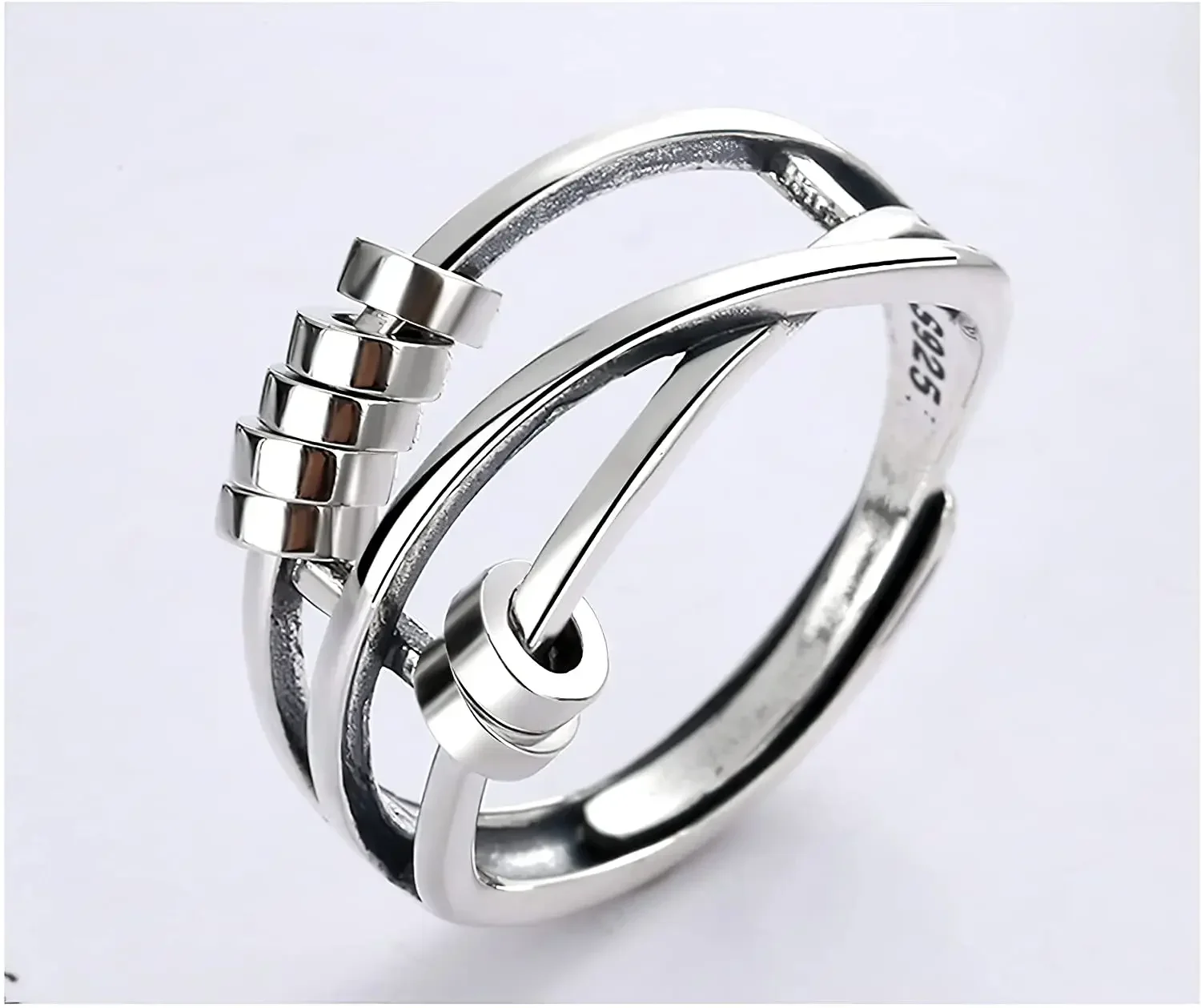 Silver Anti Anxiety Rings For Women Men Fidget Spinner Adjustable Stacking Spinning Worry Jewelry Gift