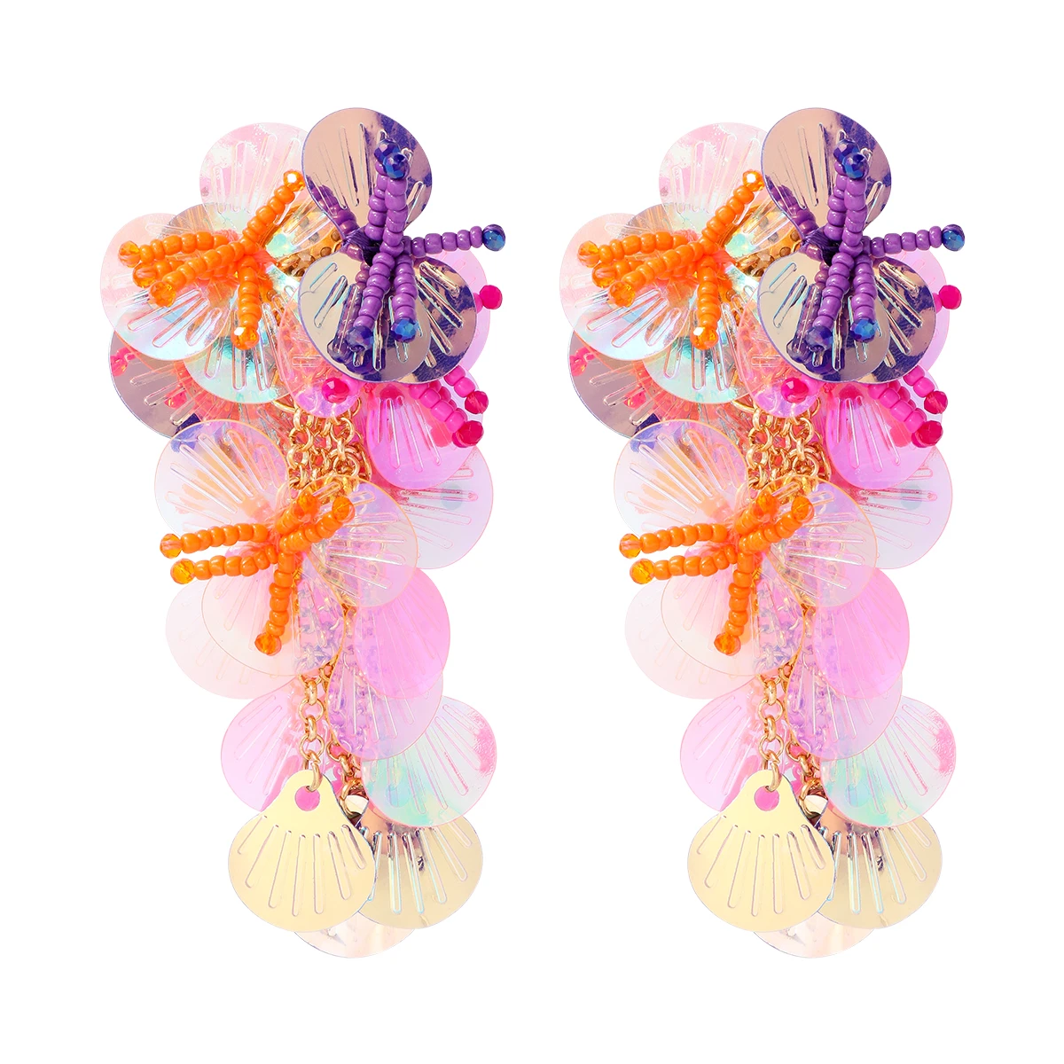 2024 New Exaggerate Colorful Series Handmade Flower Seed Beads Tassel Drop Earrings for Women Boho Statement Jewelry Wholesale