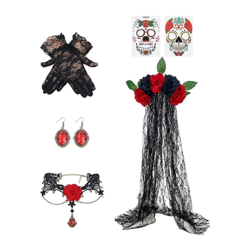 Q39C Day of The Deads Costume Sugar Skull Costume Day Of The Deads Face Tattooed