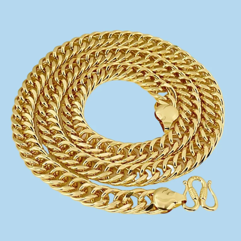 

Men's 24K Gold AU999 Solid Texture 10MM 60cm Side Cuban Necklace Thick Chain Fashionable Accessory for Mature Males
