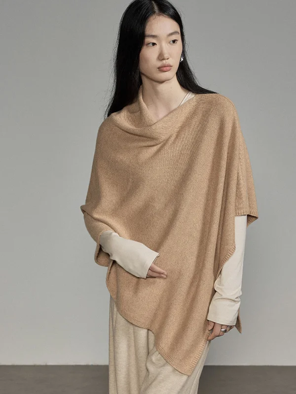 

Elegant Knitted Asymmetrical Wrap Scarf Women's Spring Autumn Winter High-End Feel Outerwear Cowl Neck Shawl Fashion Accessory