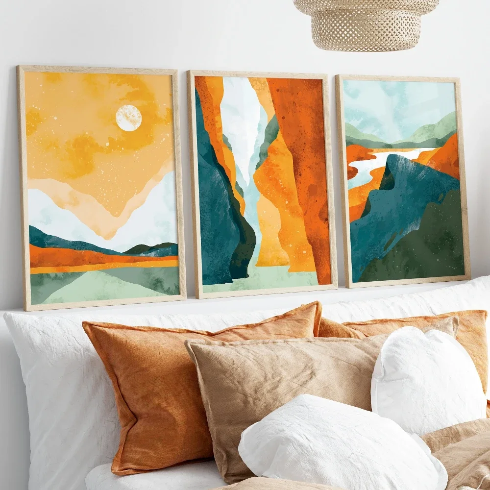 Large-sized frameless  Watercolour Landscape Wall Art Prints Nature Painting Art Scandinavian Wall Art Set of 3 Prints B