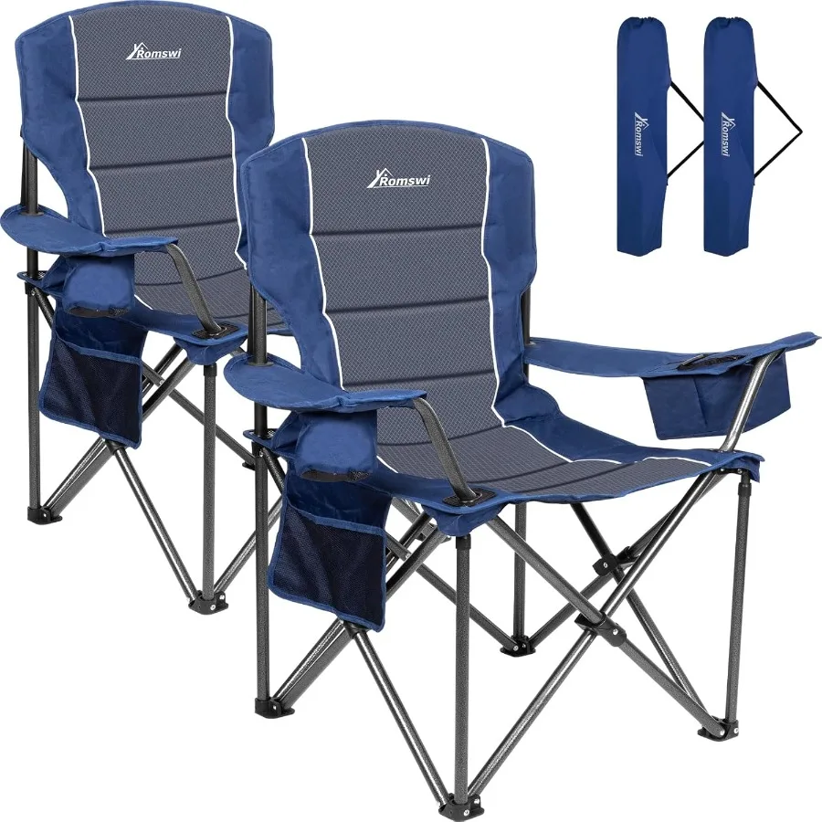 Oversized Camping Chairs with Heavy Duty Support up to 500 LBS Padded Back and Armrests for Comfort Builtin Cup Holder and Cool
