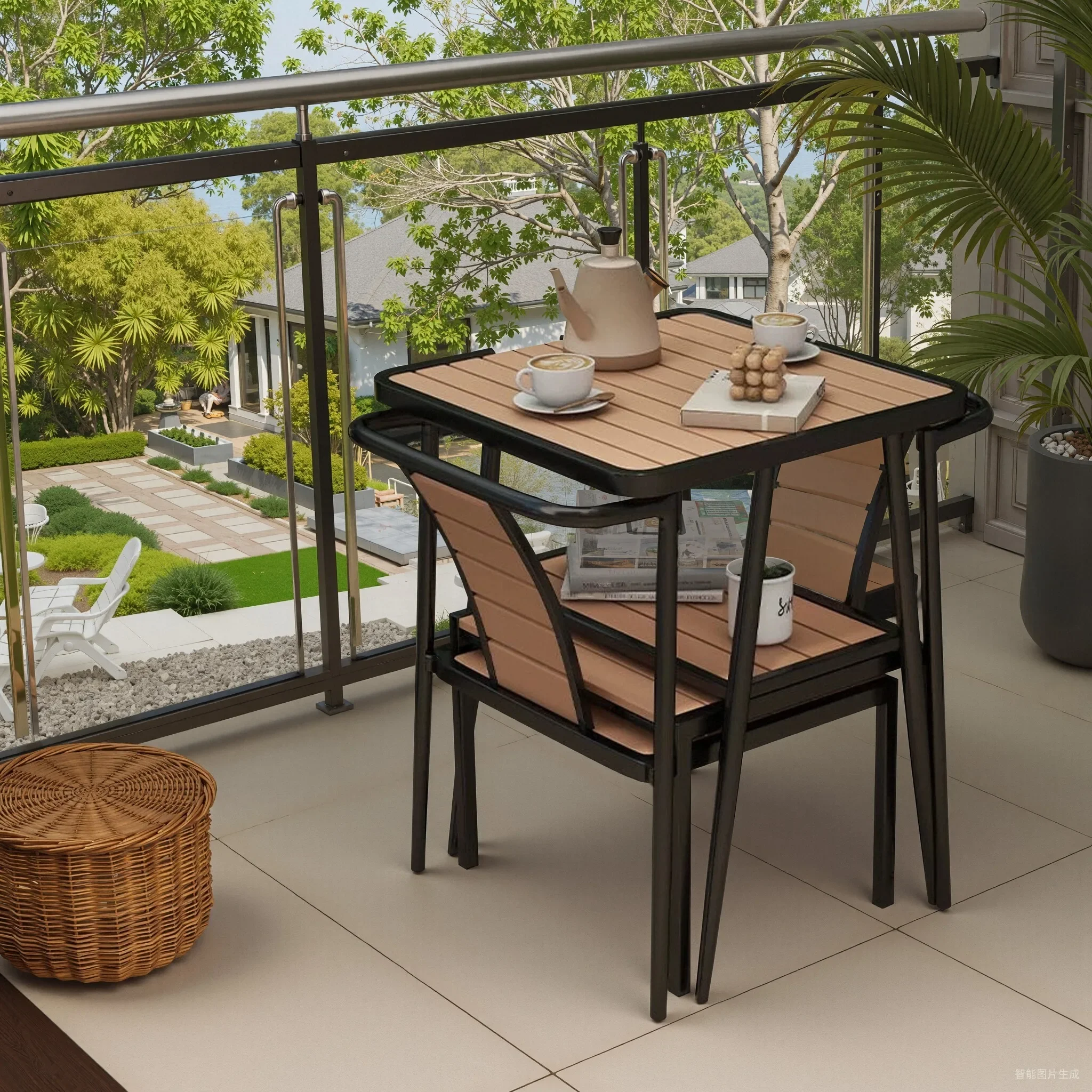 Balcony leisure area layout villa simple outdoor table and chair combination household Internet celebrity tea table small
