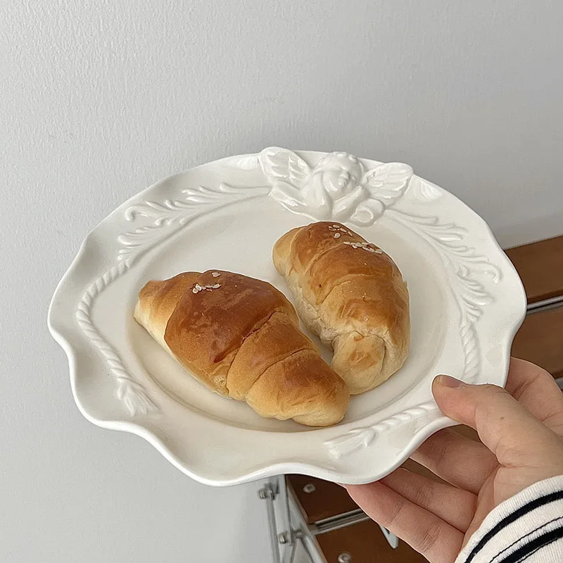النمط الفرنسي لوحة سيراميك نمط الإغاثة كعكة مستديرة أطباق الحلوى مطعم المنزل المطبخ لطيف أدوات المائدة أطباق تقديم الخبز #3