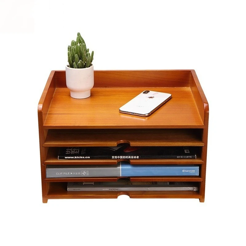 Wooden Desktop Organizer, Multi Layer Storage Box, Multi-purpose Office File Holder for Desk Tidying