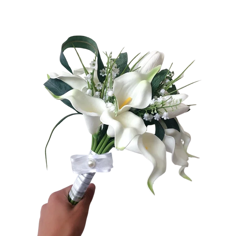 Bridal Bouquet Fleur Artificielle Real Touch PU White Calla Lily Bridesmaid Flower Girl Marriage Deco Small Wedding Bouquet