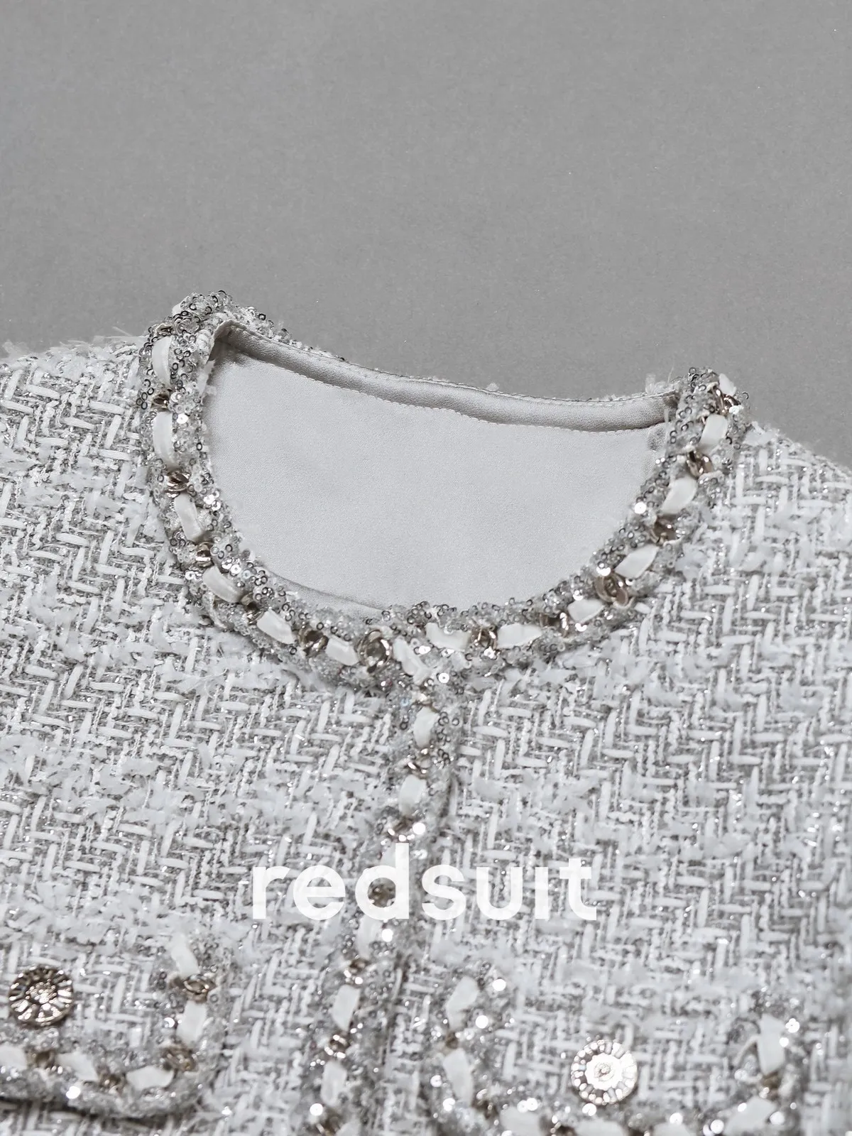 New Handmade chain grey coarse woolen coat, fashionable top Custom Size