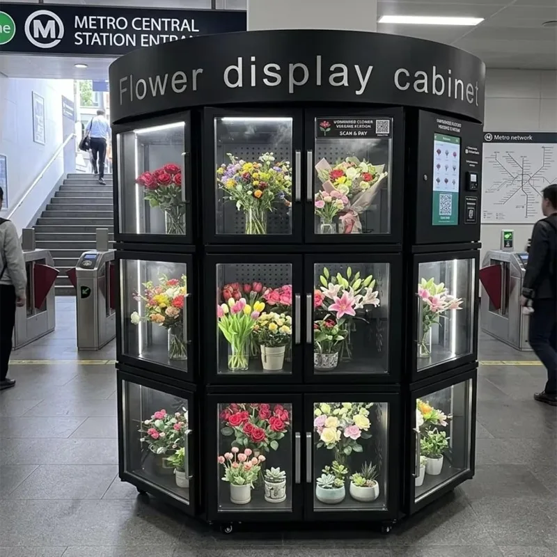 Smart Refrigerated Flower Vending Machine Automatic Bouquet Dispenser Fresh Rose Tulip Self Service Cashless Touch Screen Kiosk