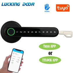 Fingerprint Electronic Smart Door Lock  Bluetooth Password Tuya/TTLOCK APP Unlock and Mechanical Key Entry Wood Lock