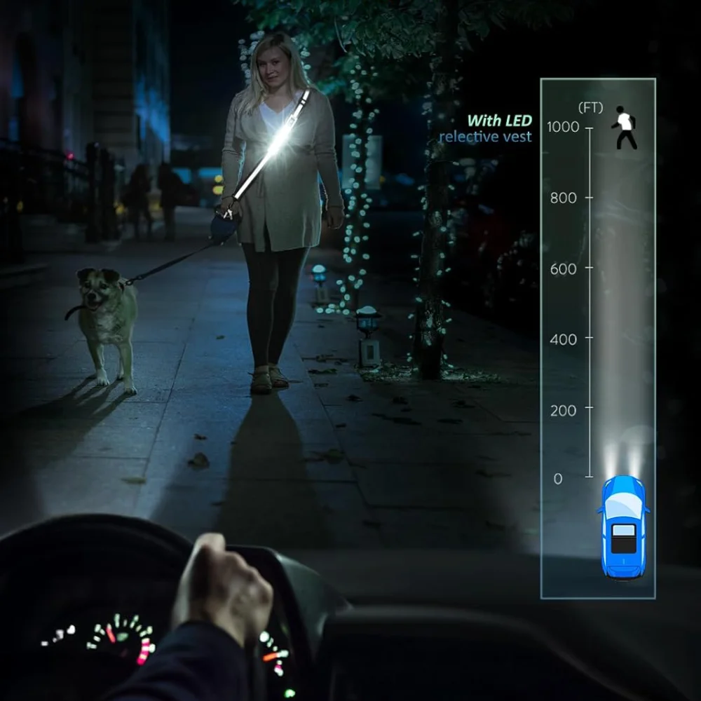 USB LED Reflective Belt Sash Adjustable Length Light Weight Running Belt Rechargeable Safety Light