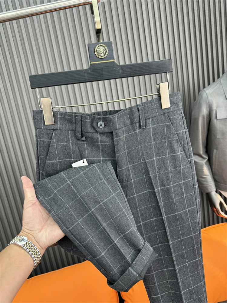 

Svip Luxury Plaid Men's Slim Fit Casual Pants Breathable Spring Summer Faion Layered Cheered Comfortable Straight Leg