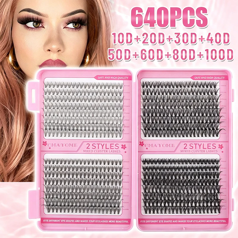 

640 Clusters D Curl DIY Lash Extension Kit 10D-100D Natural Lashes Book with Tools