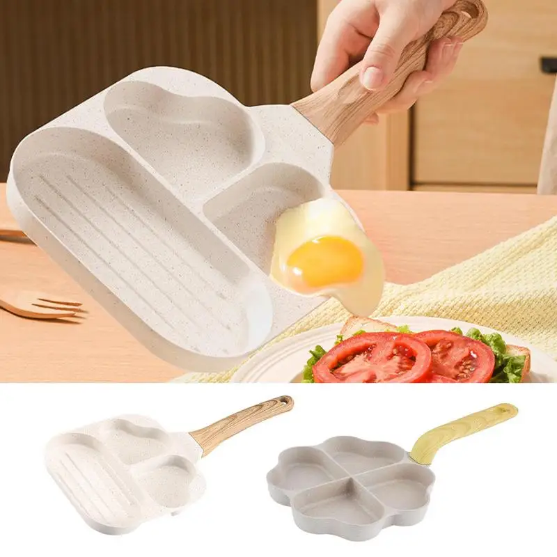 Egg Frying Pan New household three-in-one love bacon pan two-hole omelette pan Divided Pancakes Fried Egg Grill Pan for Breakfas