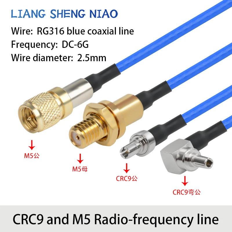 RG316 blue RF adapter cable CRC9 to M5 male and female connectors CRC9 to M5 signal connection cable extension cable