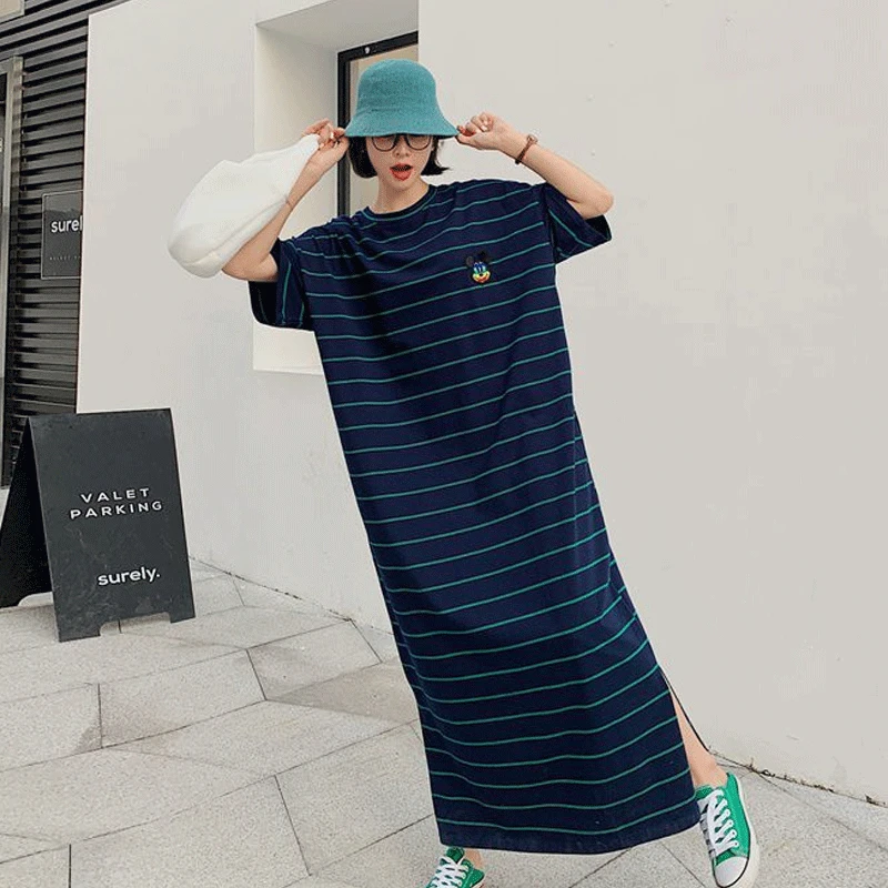 2023 Women\'s Clothing Loose Summer Thin Casual Fashion Trend Streetwear O-neck Short Sleeve Pullovers Striped Oversized Dresses