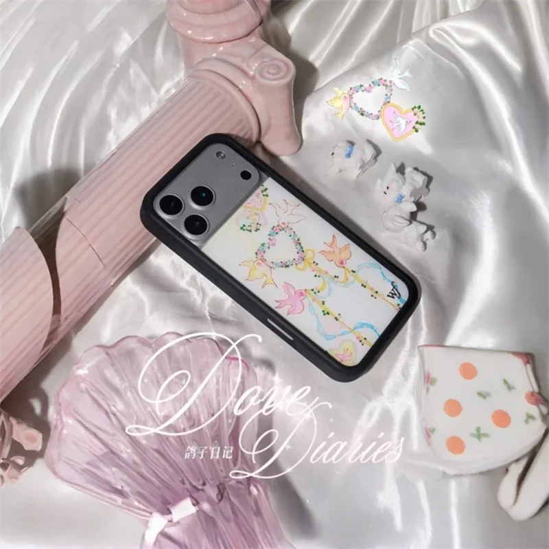 Wildflower ins Dove Diaries الملونة الشريط قضية الهاتف آيفون 17 16 15 14 13 12 برو ماكس الحب القلب حمامة غطاء مقاوم للصدمات #6