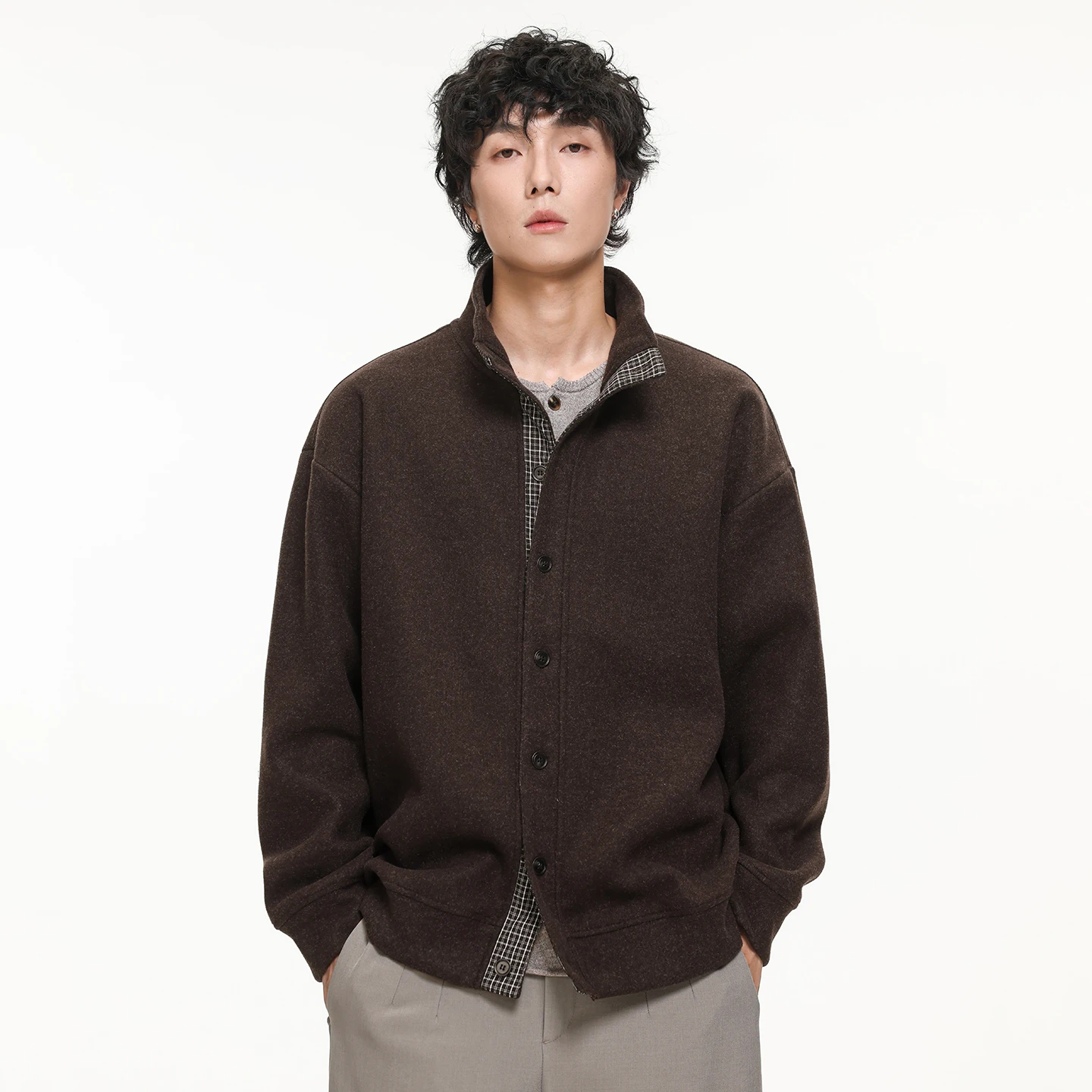Men's Stand Collar Zipper Cardigan Sweatshirt Jacket Spring Autumn American Vintage Casual Loose Sweatshirts Coat commute jacket
