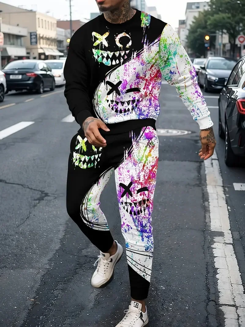 

Men's Fashion Home Set Sportswear and Pants Hip Hop Devil 3D Printed Running Pants Men's Two Piece Set