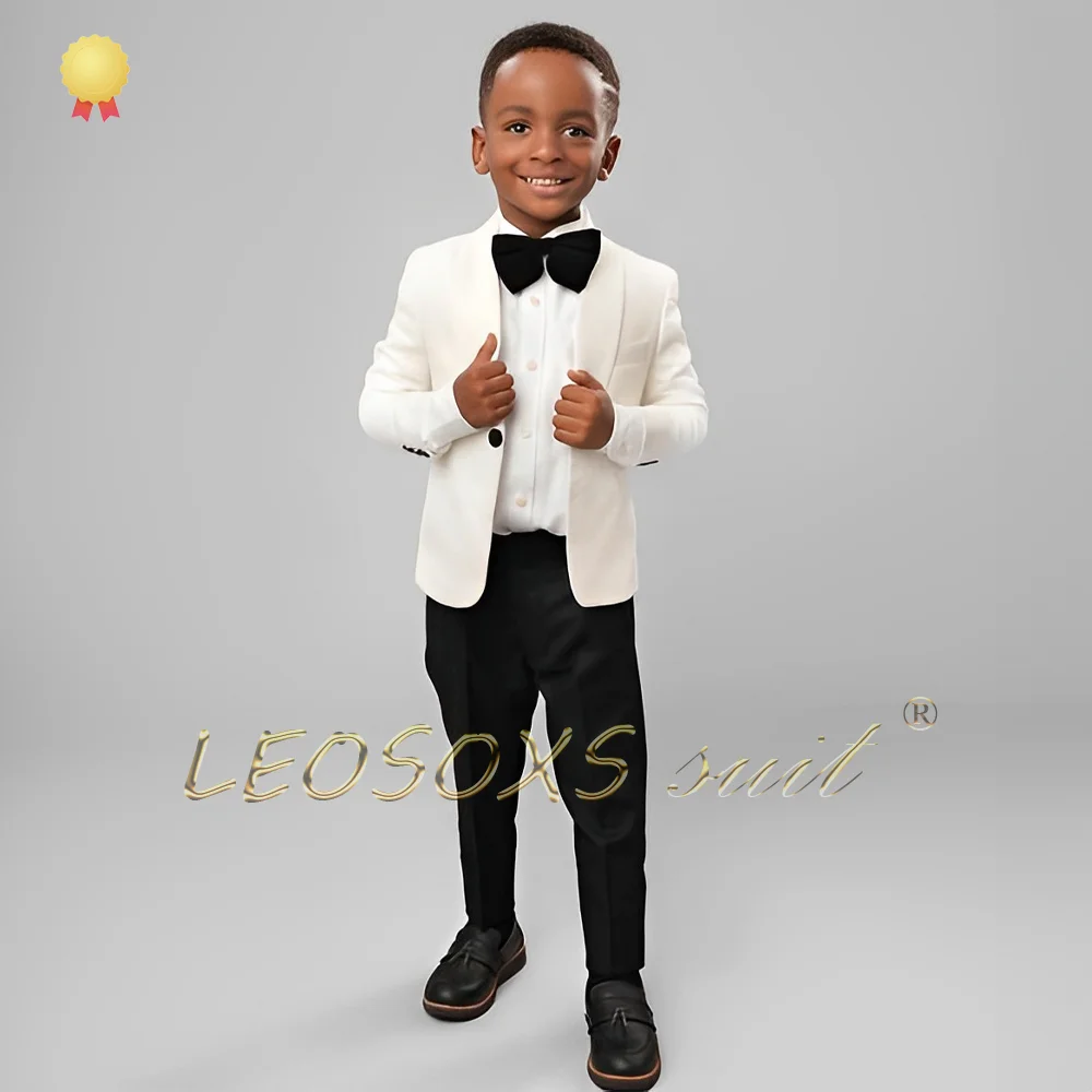 Boys and children ivory single button dress and black trousers 2 piece set, suitable for wedding festival celebration suit