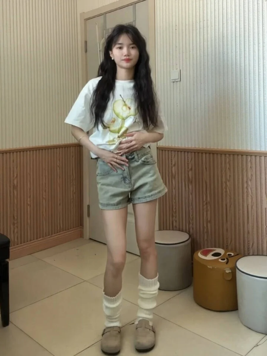 

Retro American Light Blue High Waist Denim orts Women's Early Spring 2026 New Spicy Girl Small Size A-Line Hot Pants